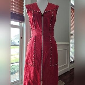 Designer Studded Red Zip Up Dress - Diane Von Furstenberg
